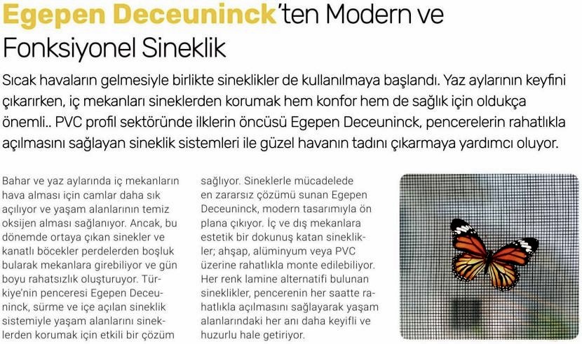 Egepen Deceuninck'ten Modern ve Fonksiyonel Sineklik