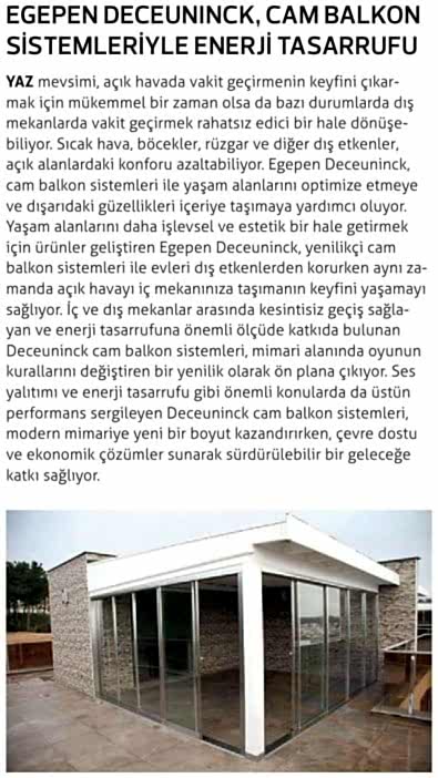 Egepen Deceuninck, Cam Balkon Sistemleriyle Enerji Tasarrufu