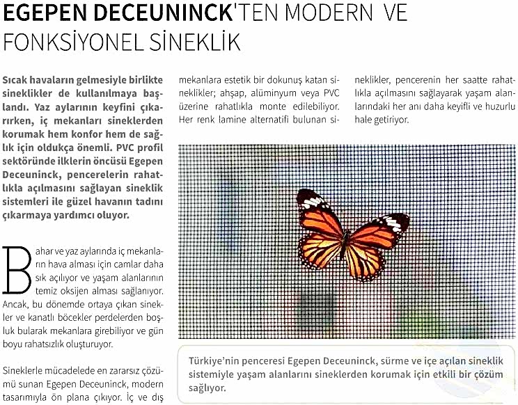 Egepen Deceuninck'ten Modern ve Fonksiyonel Sineklik