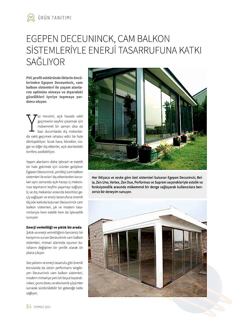 Egepen Deceuninck, Cam Balkon Sistemleriyle Enerji Tasarrufuna Katkı Sağlıyor